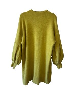 SNIDEL Fox Hair Blend Sweater Dress Oversized Balloon Sleeve Mustard Yellow OS